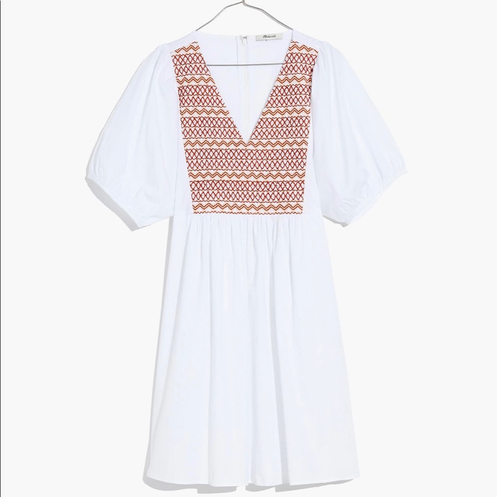 Madewell XS Embroidered Poplin V-Neck Mini Dress